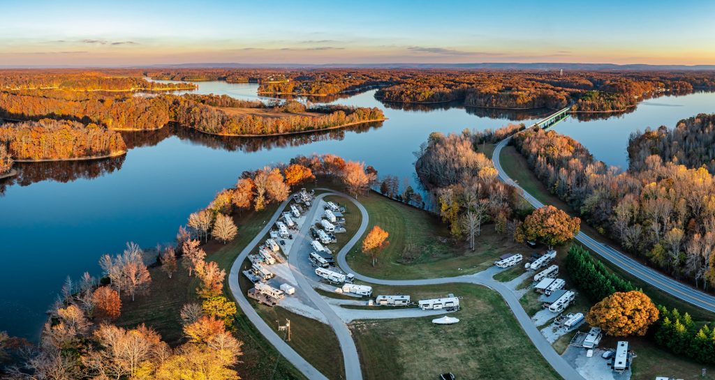 RVs parked at Tims Ford RV Park in Tennessee